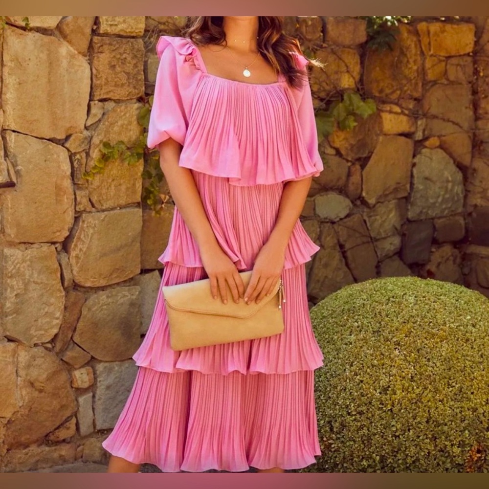 HOST PICK Medium Size Dusty Pink Tiered Midi Dress